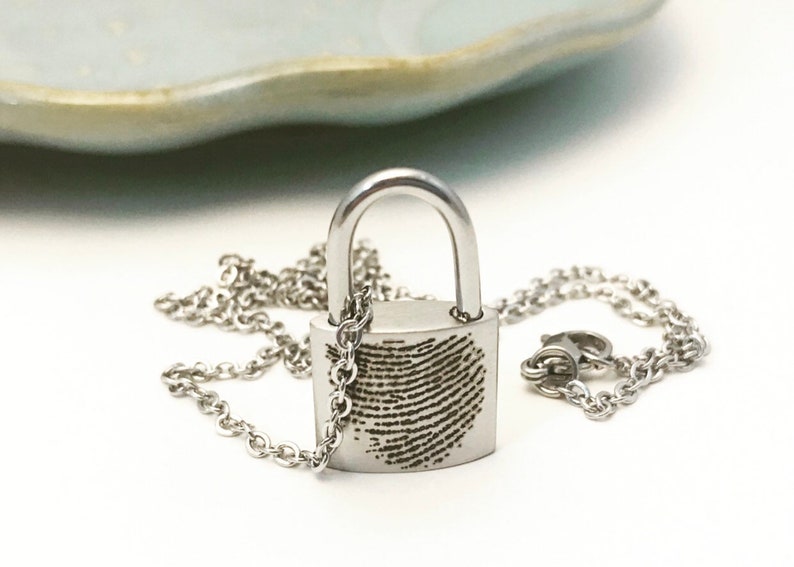 Personalized Fingerprint Stainless Steel Padlock URN Pendant Custom Memorial Necklace for Ashes Cremation Jewelry Bereavement Gift image 6