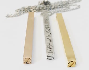 Vertical Bar Cremains Urn Pendant Necklace ~ Skinny Bar Cremation Jewelry ~ Ash Jewelry ~ Pet Loss Urn ~ You Left Paw Prints on my Heart