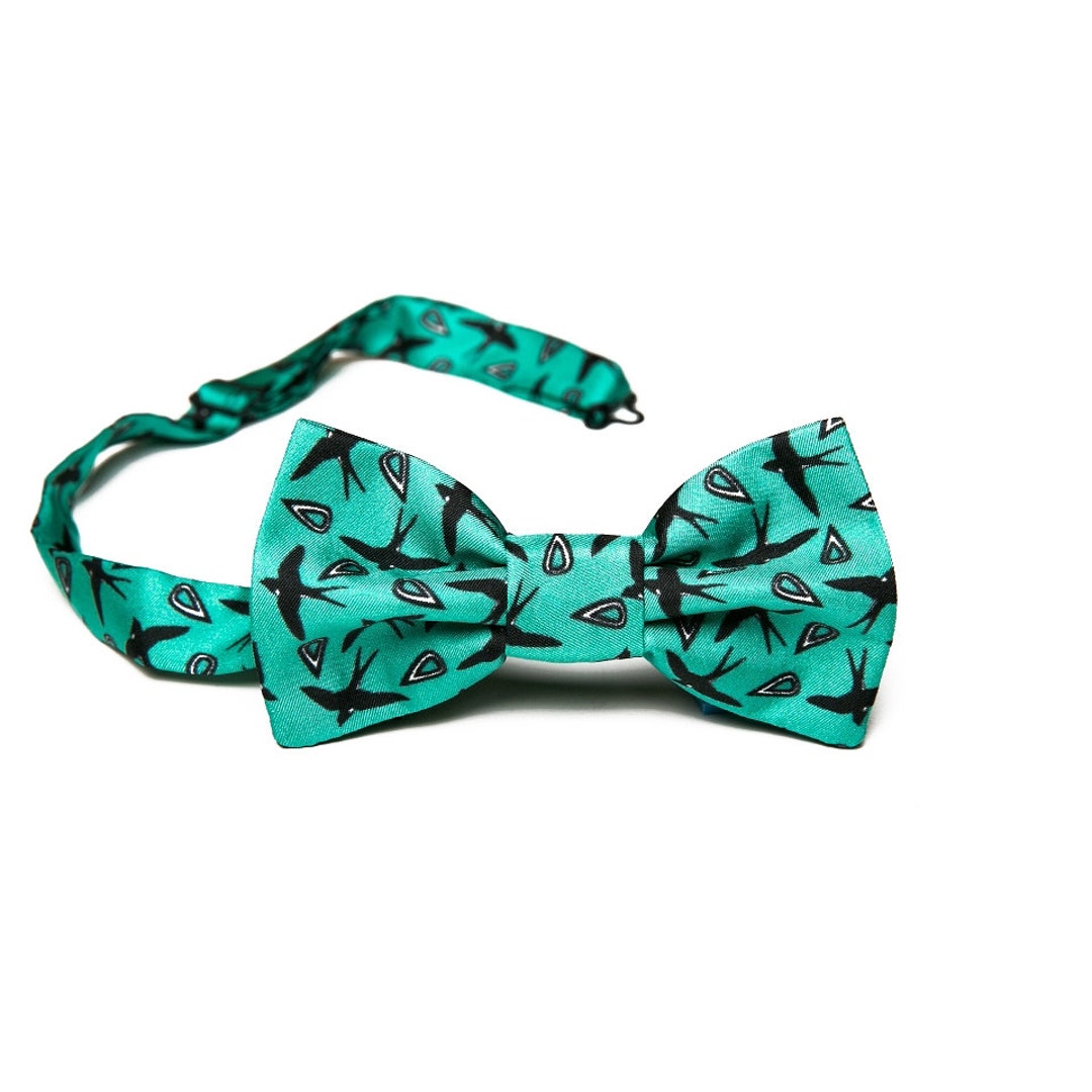 Turquoise Silk Bow Tie With Swallow Pattern. Mens Accessory. - Etsy