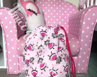 Pink princess drawstring bag, multi-use bag, pe kit, clothes, shoes, toys bag