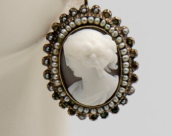 Antique Victorian 14k Gold Shell Cameo Earrings