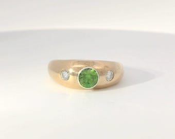 Victorian Style Demantoid & Diamonds Three-Stone Ring