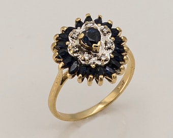 14k Yellow & White Gold Heart-Shaped Sapphire Diamond Ring