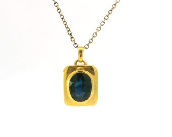 18K Yellow Gold Blue Sapphire Pendant – 6.22 Ct Oval Sapphire, Minimalist Design