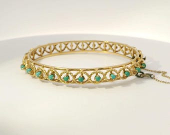 14K Yellow Gold Bracelet with 11 Natural Turquoise Beads – 22.43g