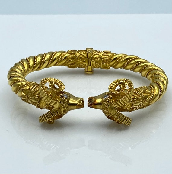 Unique 22k Yellow Gold Rams Bracelet with Diamond 