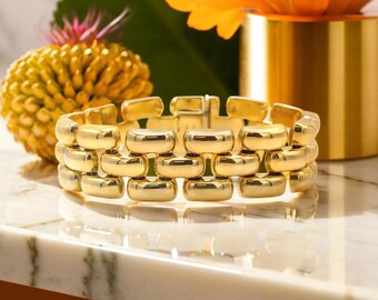 14k Gold 3 Bricks Design Bracelet - 33 g.