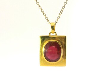 18K Yellow Gold Ruby Pendant – 9.89 Ct Oval Ruby, Certified, Statement Piece