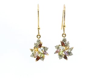 Sterling Silver 925 Vermeil Multi Stone Rainbow Gemstone Earrings