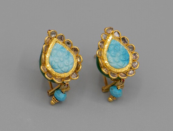 Beautiful and Unique Estate Carved Turquoise 22K … - image 6