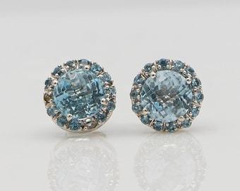Estate 18k Gold Blue Topaz Stud Earrings