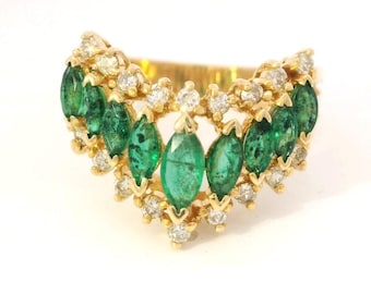 14K Yellow Gold Emerald & Diamond Chevron Cocktail Ring by Effy Hematian