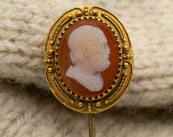 Antique coral cameo 14K gold Pin
