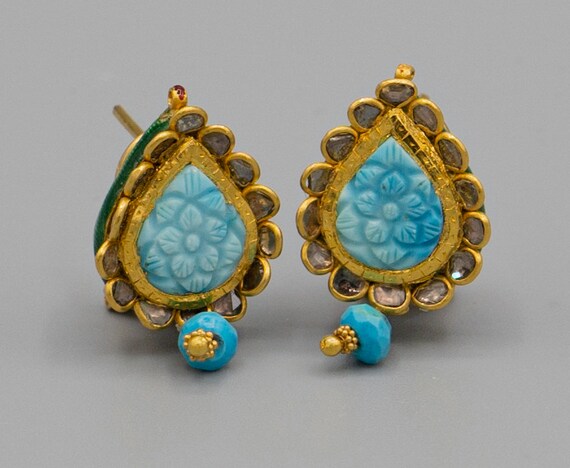 Beautiful and Unique Estate Carved Turquoise 22K … - image 2