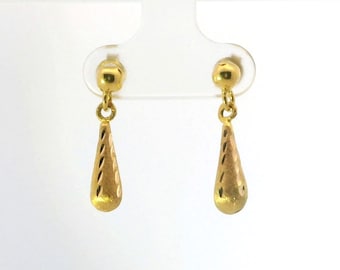 18K Yellow Gold Textured Teardrop Dangle Earrings