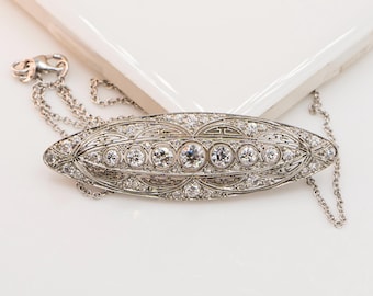 Platinum Edwardian Diamond Pendant Belle Époque Necklace with Chain 2.2ct.