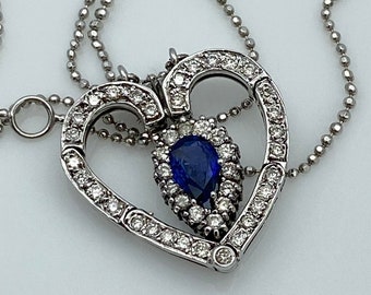 Sapphire and Sparkling Diamond 18k White gold necklace