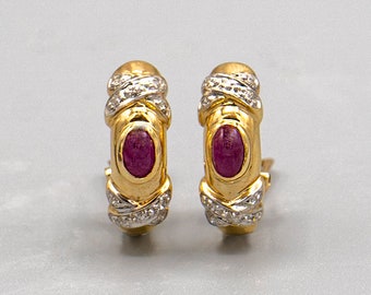 Ruby and Diamond 14k Gold Earrings