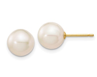 14K Yellow Gold Stud Earrings with 5mm Pearls