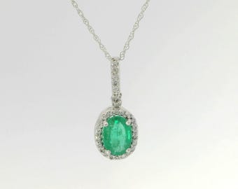 Estate 14k Gold Emerald & Diamond Pendant
