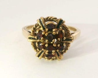 Antique Garnet & Enamel Ring in 14K Gold