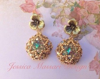 Pattern Earrings / Ring Beaded Superduo- Paradise