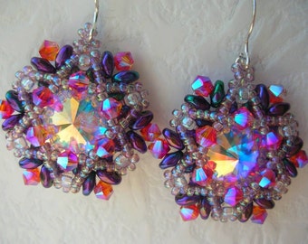 Pattern Earring Beaded Superduo- tutorial ESA-Tiffany Stars