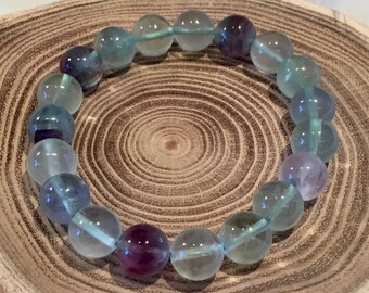 Bracelet Beaded Purple Rainbow Fluorite Sterling Dumortierite Blue Iolite