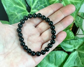 Black Obsidian Bracelet, Black Gemstone Bracelet, Black Obsidian Crystal Gemstone Stretch Bracelet 8 mm