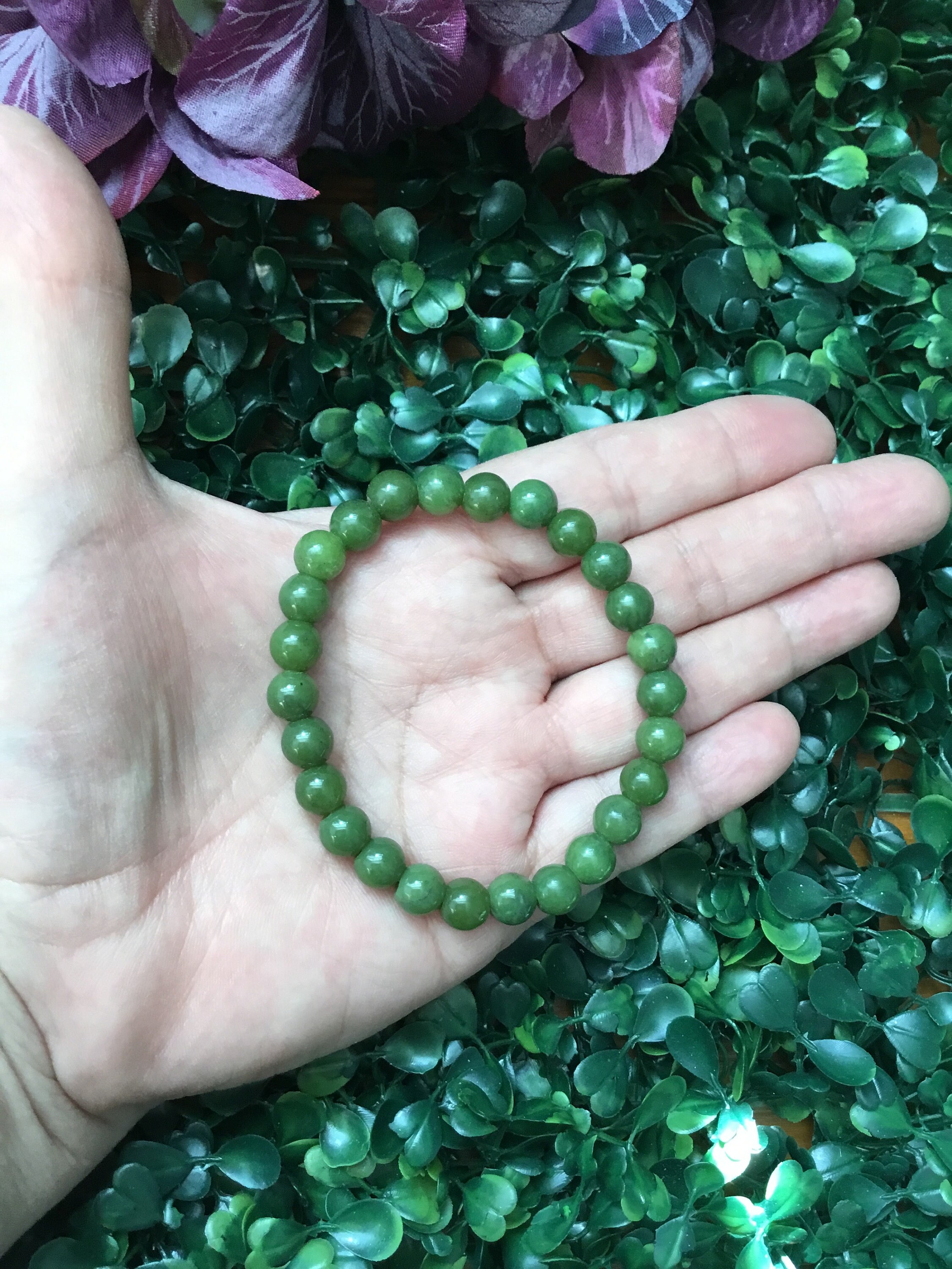 Canadian Jade Bracelet, Canadian Jade Crystal Gemstone Stretch Bracelet 7 mm
