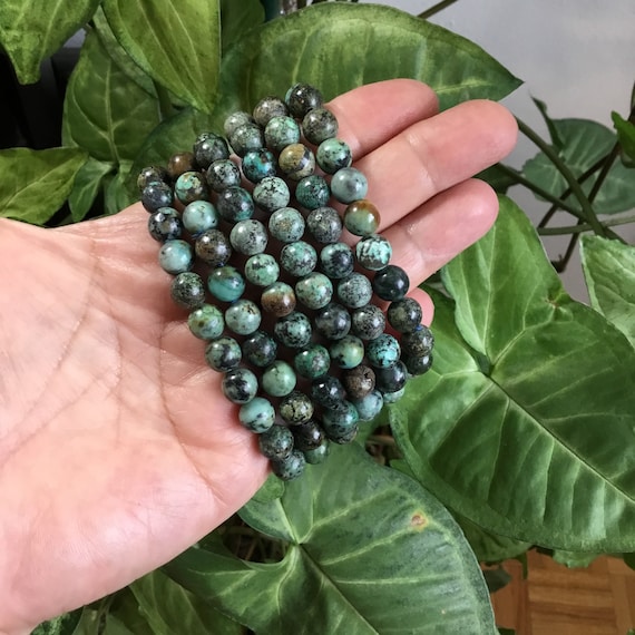African Turquoise Bracelet, African Turquoise Crystal Gemstone Stretch Bracelet 8 mm