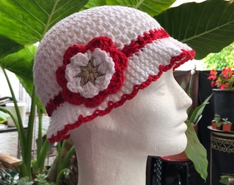 Summer Crochet hat with a flower 100% cotton