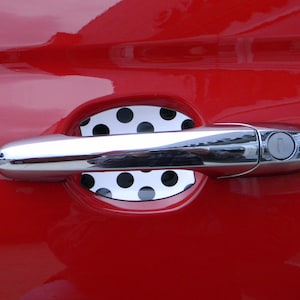 White and Black Polkadots Auto Accessory Car Door Handle Scratch Cover Guards Universal Fit 4 Door Pack Made in USA New