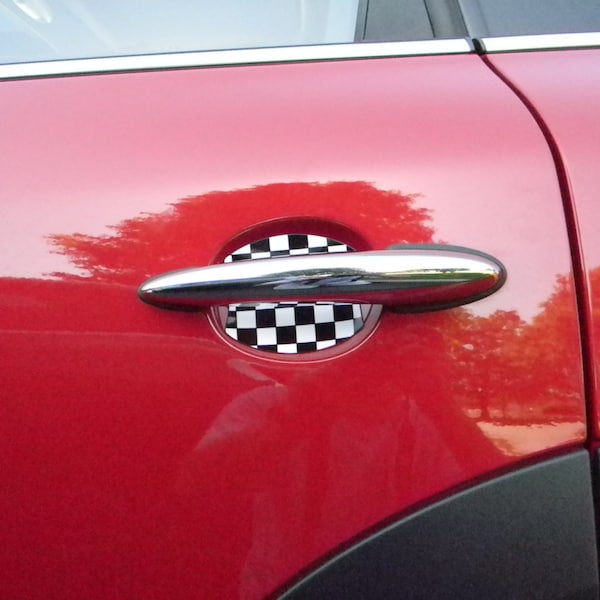 Mini Cooper Checkered Flag Auto Accessory New Car Door Handle Scratch Cover Guards Universal Fit 2 Door Pack Made in USA