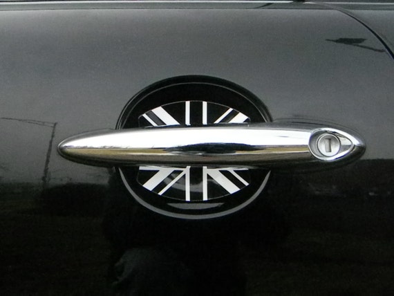 thumbnail interactive-video image 1 of Cupeez Mini Cooper British Flag Door Handle Paint Scratch Guards - Union Jack Design, USA Made 1 of 6