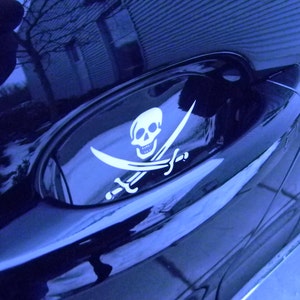 Jolly Roger Pirate Flag Skull Swords Auto Accessory Car Door Handle Scratch Cover Guards Universal Fit 4 Door Pack Made in USA New