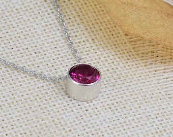 Ruby July Birthstone Necklace, Minimalist Sterling Silver Jewelry,  Gemstone Solitaire Pendant Slider, July Birthday Gift for Her
