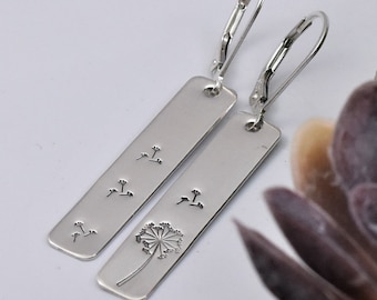 Dandelion Earrings, Handmade Sterling Silver Minimalist Jewelry, Design Stamped by Hand, Make a Wish, Unique Gift for Girl, Custom Crafted