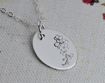 Hawthorne Flower Necklace for May, Birth Flower Jewelry for Mom, Botanical Nature Gift, Present for Gardener, Handmade Sterling Silver