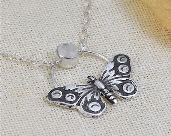 Butterfly Moonstone Necklace, Butterfly of the Six Moons, Sterling and Fine Silver with Faceted Moonstone, Artisan Handmade Jewelry