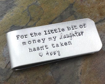 Father's Day Money Clip, Personalizated Present for Dad, Birthday Gift Grandpa, Father of the Bride or Groom, Custom Stamped Silver Wallet