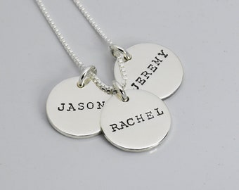 Personalized Name Necklace, Minimalist Sterling Silver Stamped Jewelry, Gift for Mother's Day, Mom's Birthday, Petite Custom Kids Charms