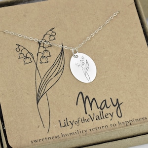 May Birth Flower Necklace, Lily of the Valley Flower, Dainty Floral Silver or Gold Jewelry, Minimalist May Birthday Gift for Mom Daughter
