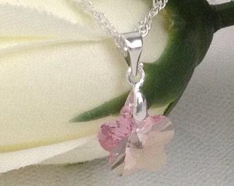 Flower Necklace for Girl, Flower Girl Jewelry, Custom Color, Silver, Hypoallergenic, Swavorski Crystal Flower, Gift for Child in Wedding