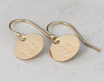 Evergreen Tree Earrings, Gold or Sterling Silver Jewelry, Botanical Design, Petite Minimalist Style,  French Hook or Leverback Small Dangle