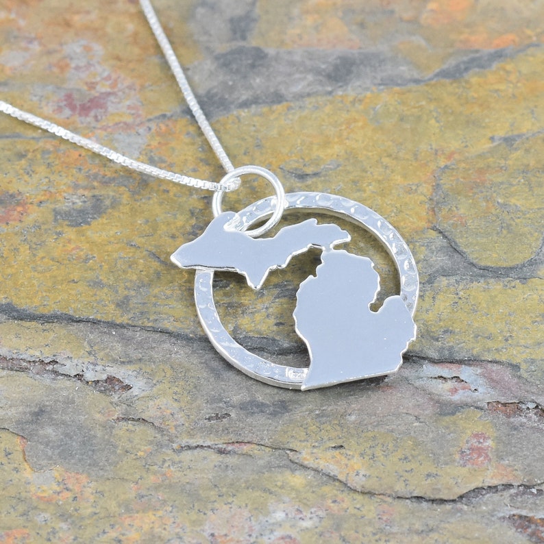 Michigan Necklace Sterling Silver Jewelry State of Michigan Etsy