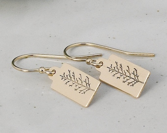 Winter Tree Earrings, Gold or Sterling Silver Jewelry, Botanical Design, Petite Minimalist Style,  French Hook or Leverback Small Dangle