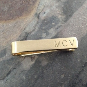 Skinny Gold Tie Bar, Custom Stamped Brass, Personalized Tie Clip, Monogrammed Initials, Wedding Party Favor, Birthday Gift for Groomsmen