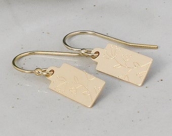 Bristle Flower Earrings, Gold or Sterling Silver Jewelry, Botanical Design, Petite Minimalist Style,  French Hook or Leverback Small Dangle