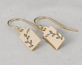 Symmetrical Vine Earrings, Gold or Sterling Silver Jewelry, Botanical Design, Petite Minimalist Style,  French Hook Leverback, Small Dangle